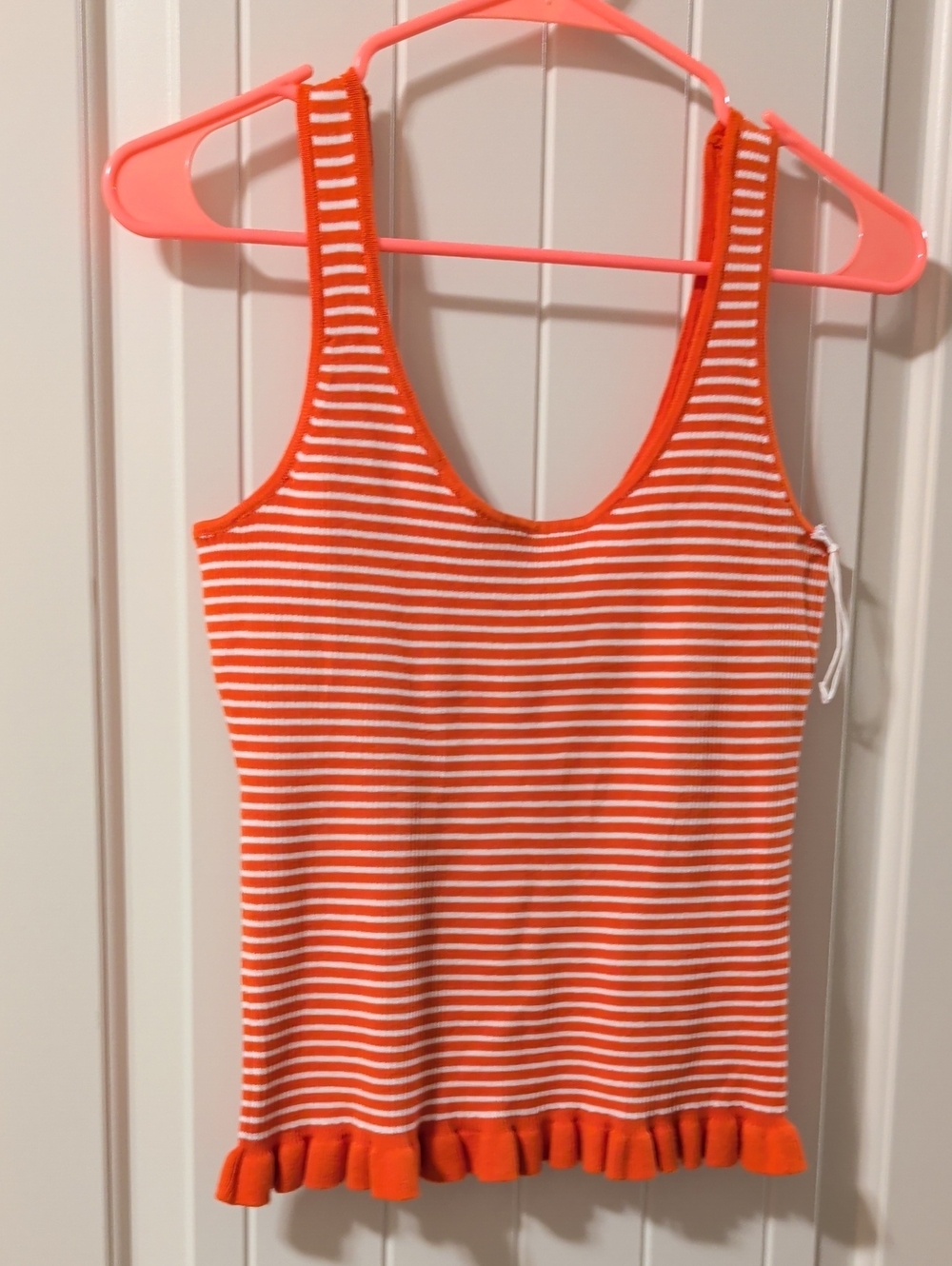 Free Assembly Orange and White Ruffle-Hem Tank